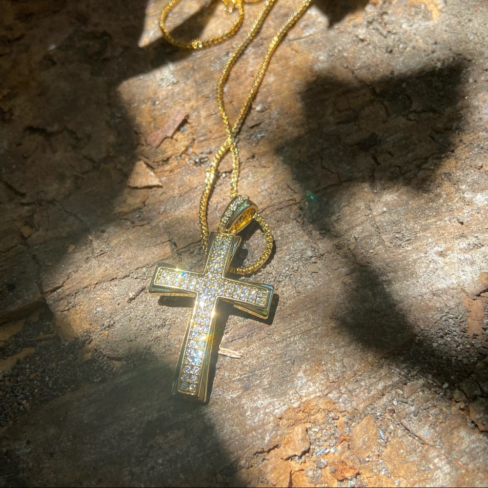 White Rhinestone Gold Cross Necklace
